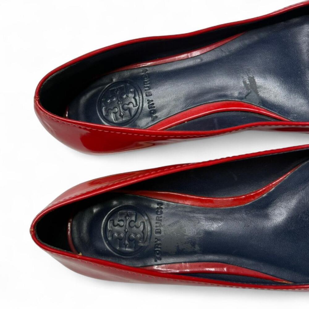 Tory Burch Rare Red All Leather Patent Gold Tone Womens Size 6 Loafers Casual - Picture 3 of 8